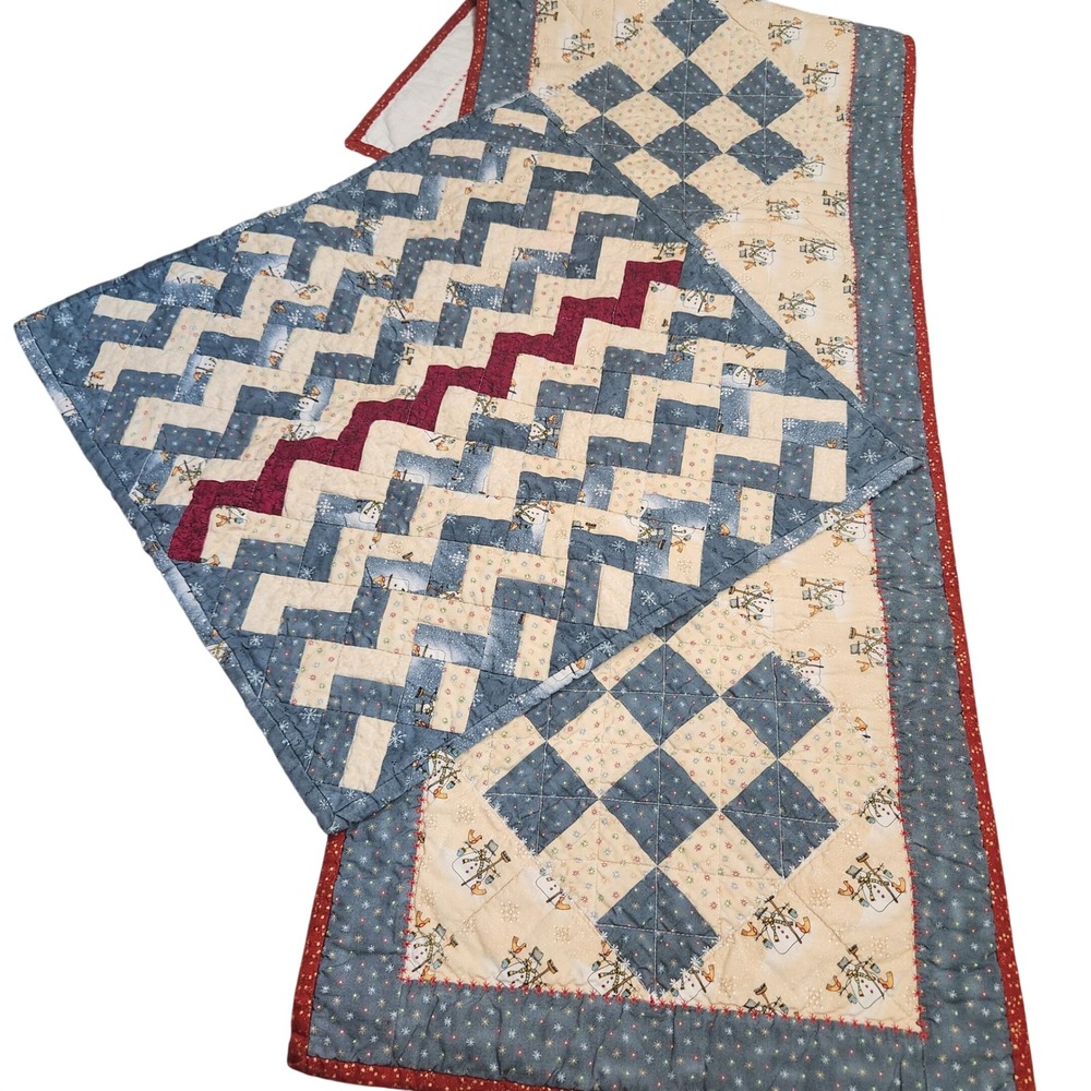Handmade Quilted Snowman Table Runner/pad Holiday‎ Winter Decor Rustic Country